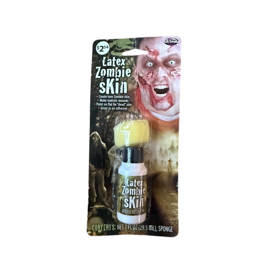 Halloween Fun World Zombie Skin Latex SFX Makeup Kit 1 fl oz + Sponge Applicator